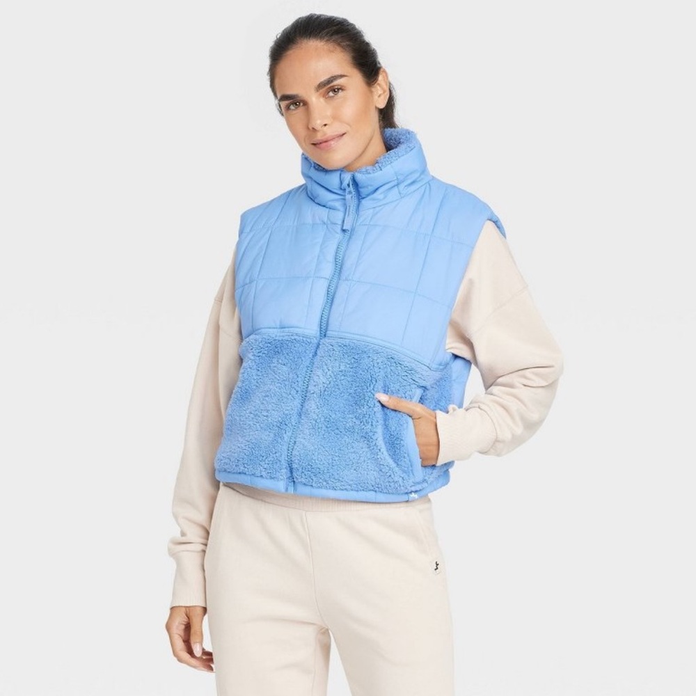 High Pile and Quilted Vest - JoyLab™ Light Blue, Medium